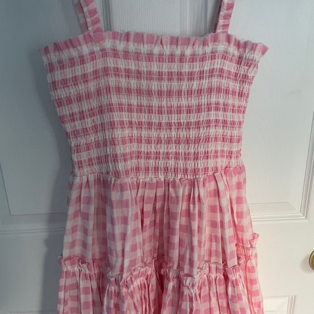 ASOS pink & white gingham dress, raw edge.